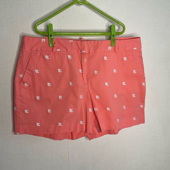TALBOTS 4.75" Inseam Embroidered Angel Fish Chino Shorts Coral & White Size 14 - Picture 1 of 8